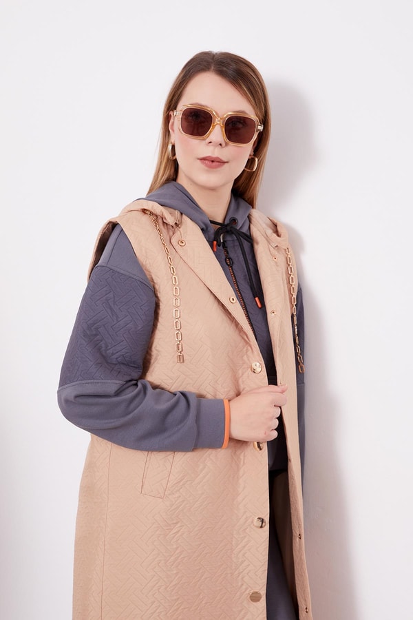 LevidorLevidor Camel Taş Zincirli Kapitone Yelek
