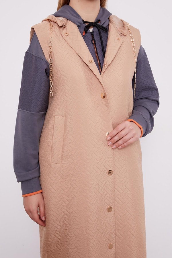 LevidorLevidor Camel Taş Zincirli Kapitone Yelek