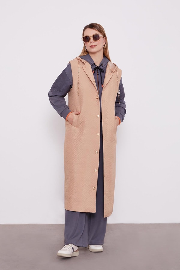 LevidorLevidor Camel Taş Zincirli Kapitone Yelek