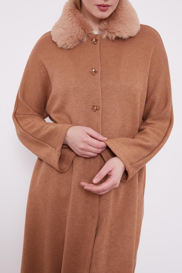 LevidorLevidor Camel Yakası Kürklü Kaşmiş Hırka