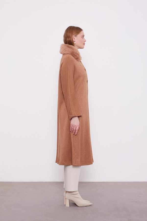 LevidorLevidor Camel Yakası Kürklü Kaşmiş Hırka