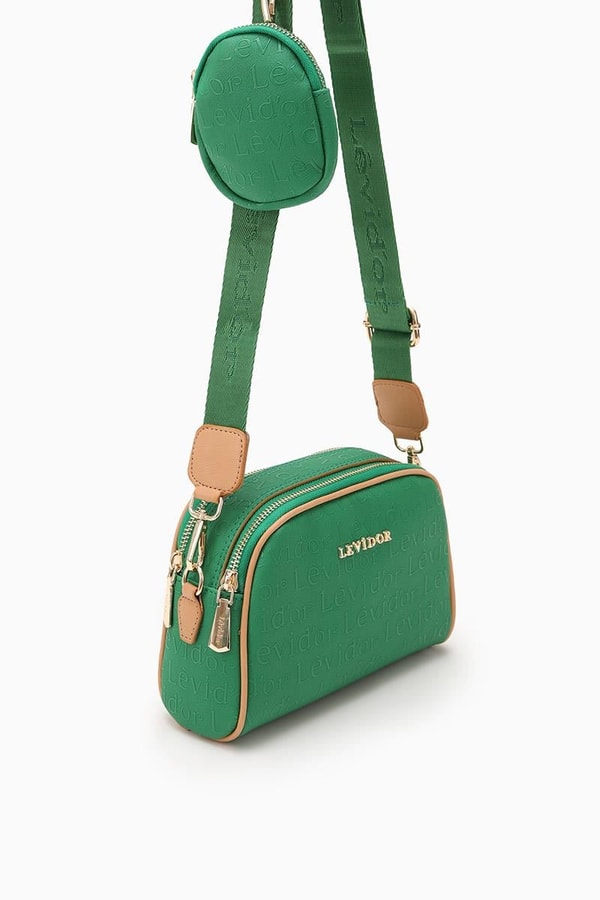 LevidorLevidor Çimen Yeşili Çift Gözlü Para Cüzdanlı Omuz Çantası