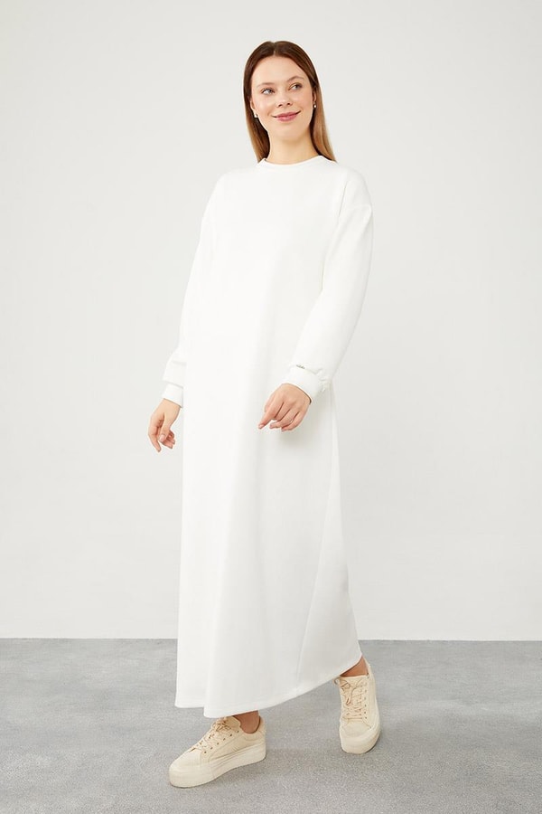 LevidorLevidor Ekru Bisiklet Yaka Kolları Ribanalı Elbise