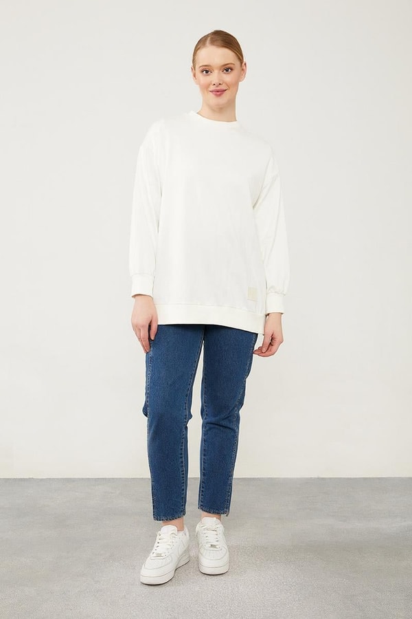 LevidorLevidor Ekru Bisiklet Yaka Ribanalı Basic Sweat