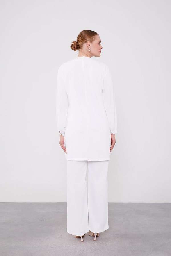 LevidorLevidor Ekru Boncuk İşlemeli Tunik Takım