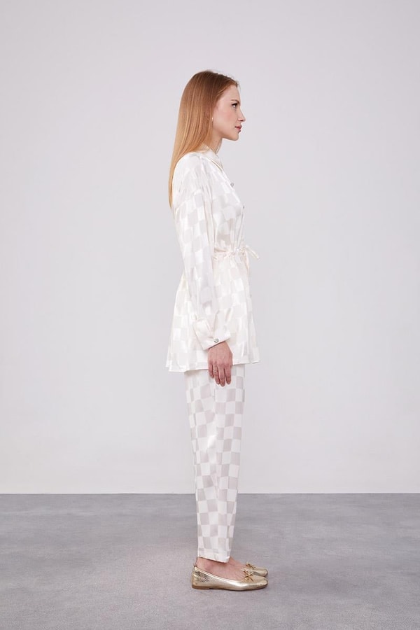 LevidorLevidor Ekru Dama Desen Jakalı İkili Takım