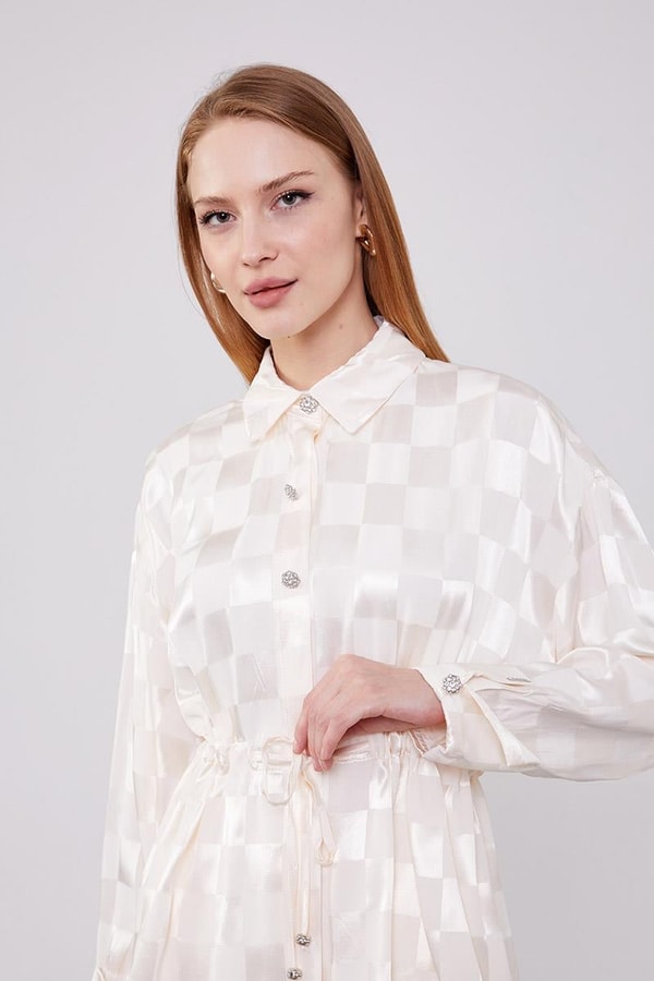 LevidorLevidor Ekru Dama Desen Jakalı İkili Takım