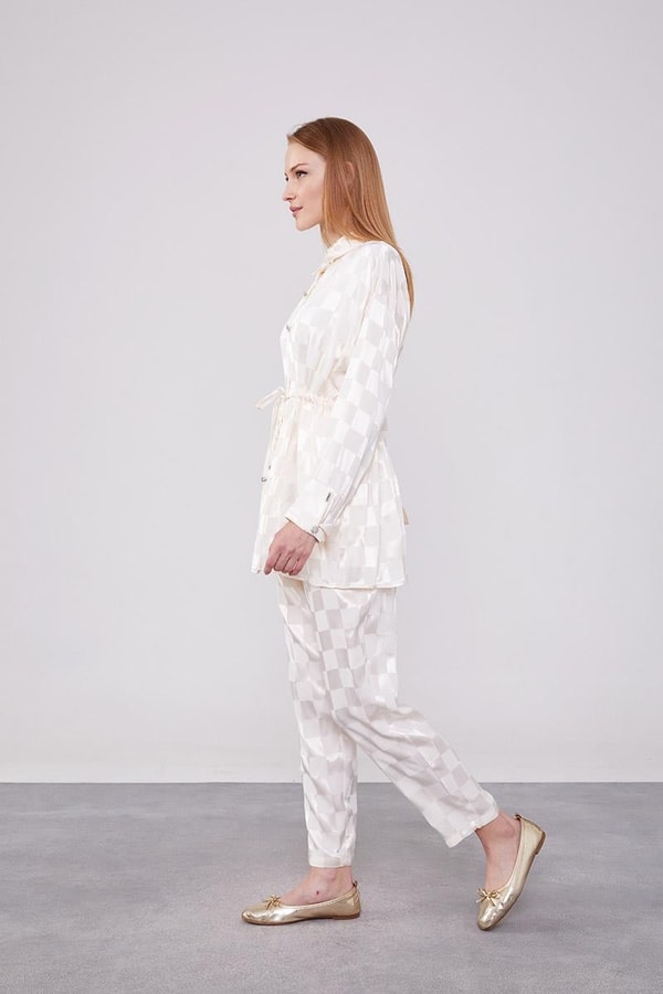 LevidorLevidor Ekru Dama Desen Jakalı İkili Takım