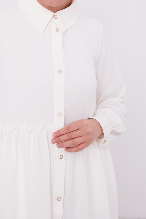 LevidorLevidor Ekru Göğüs Altı Pileli Şifon İkili Takım