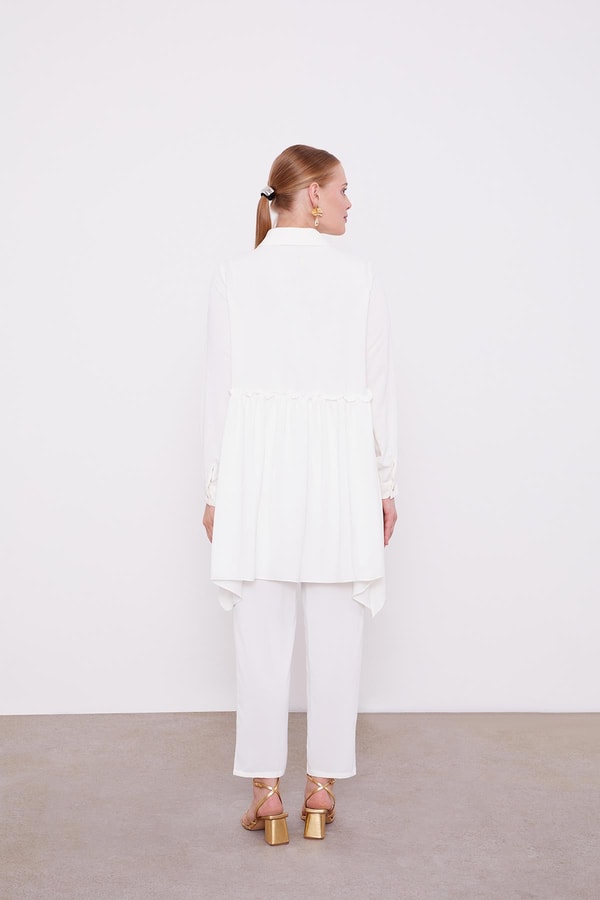 LevidorLevidor Ekru Göğüs Altı Pileli Şifon İkili Takım