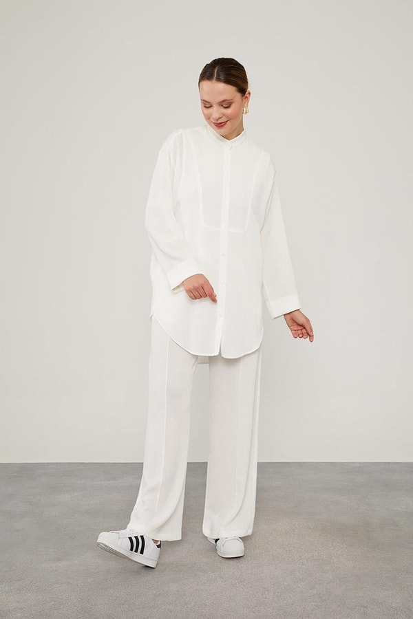 LevidorLevidor Ekru Hakim Yaka Piliseli Kumaş İkili Takım