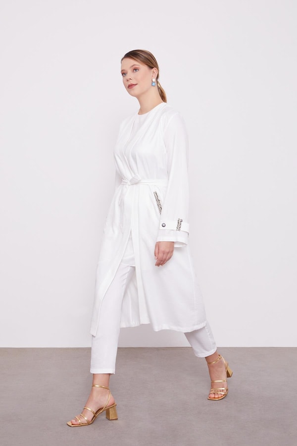 LevidorLevidor Ekru İşlemeli  Melanj Kimono Üçlü Takım