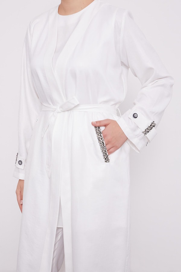 LevidorLevidor Ekru İşlemeli  Melanj Kimono Üçlü Takım