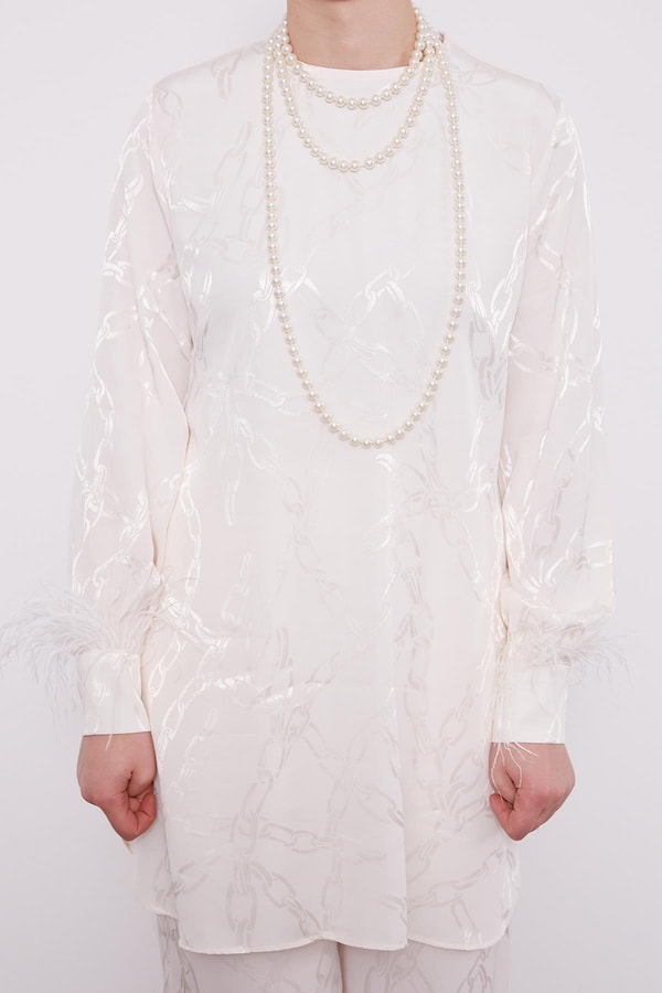 LevidorLevidor Ekru Jakarlı Zincir Desen İkili Takım