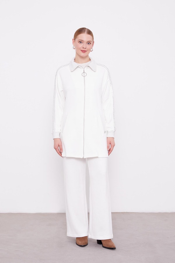 LevidorLevidor Ekru Kolları Taş İşlemeli Kaşmir İkili Takım