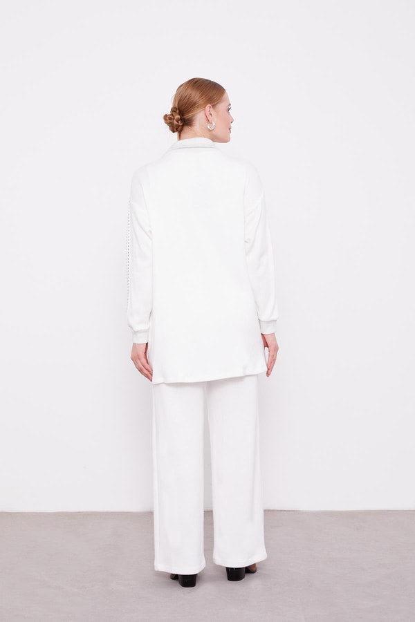 LevidorLevidor Ekru Kolları Taş İşlemeli Kaşmir İkili Takım