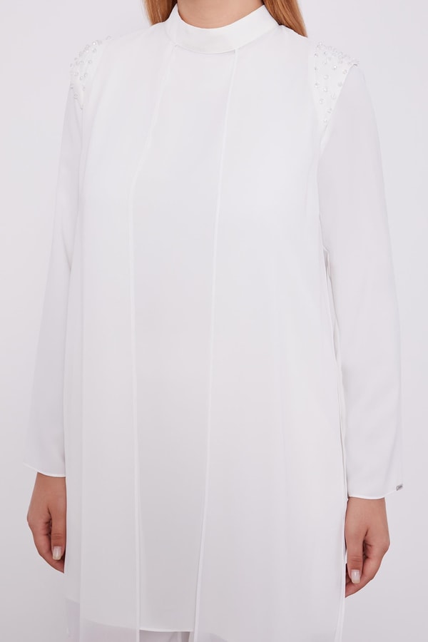 LevidorLevidor Ekru Şifon Omuzları İşlemeli İkili Takım