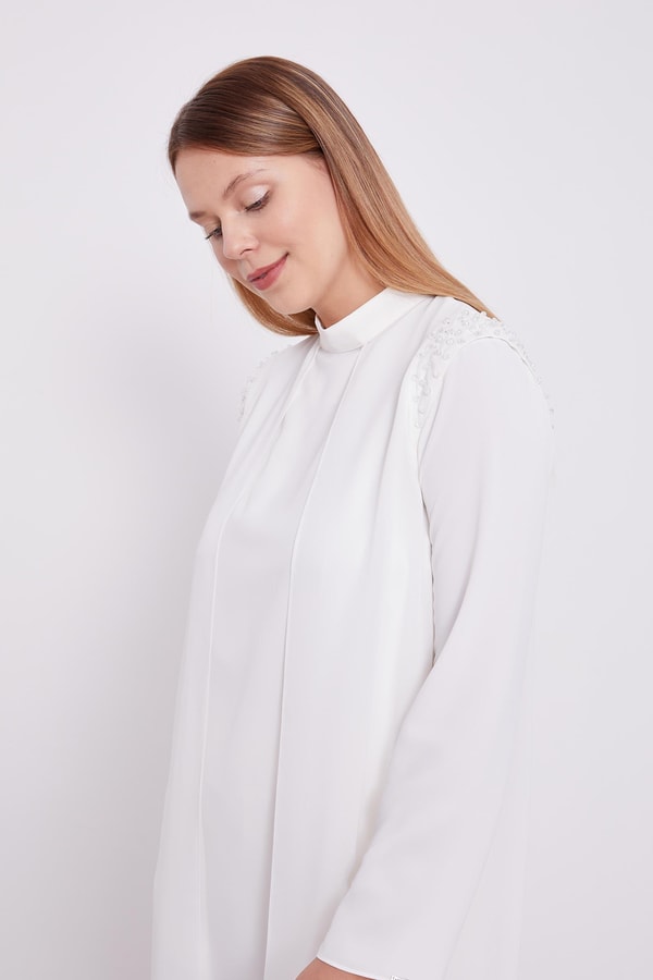 LevidorLevidor Ekru Şifon Omuzları İşlemeli İkili Takım