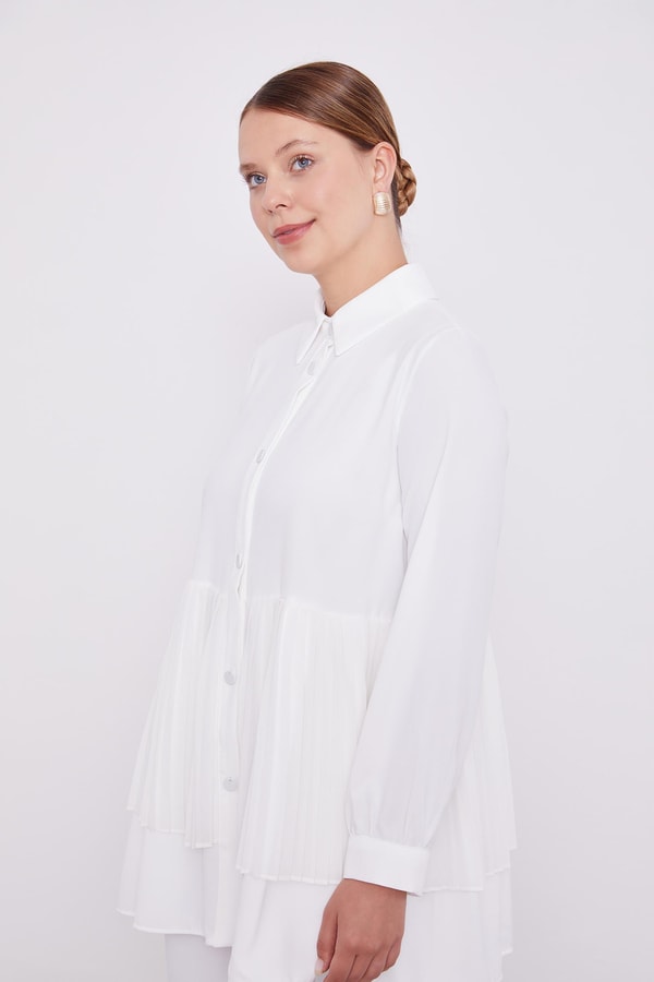 LevidorLevidor Ekru Şifon Pileli Gömlek İkili Takım