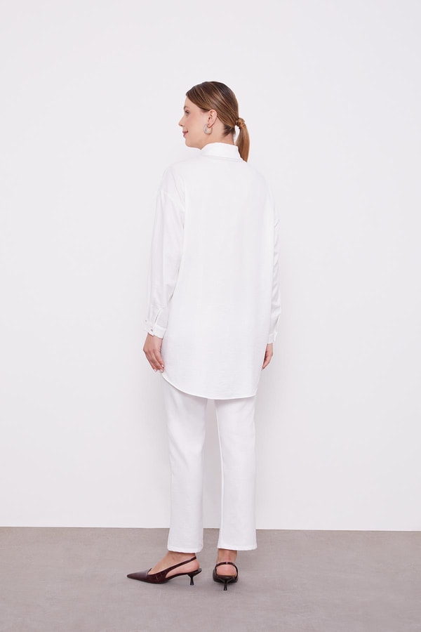 LevidorLevidor Ekru Taş İşlemeli Melanj Gömlek İkili Takım