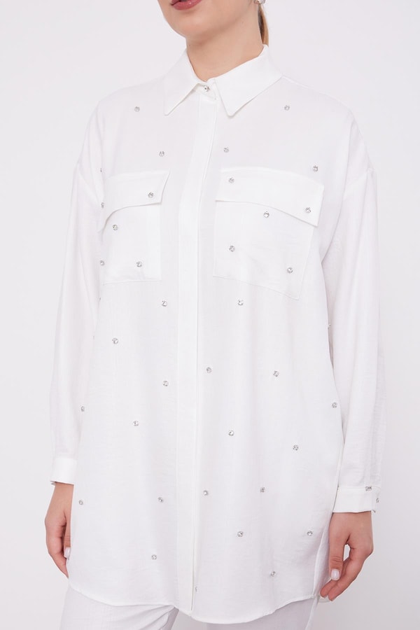 LevidorLevidor Ekru Taş İşlemeli Melanj Gömlek İkili Takım