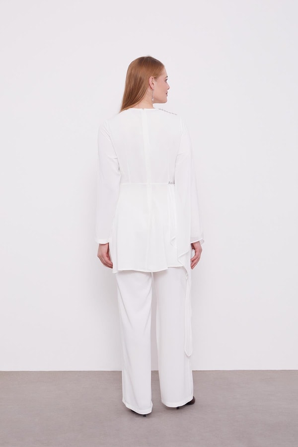 LevidorLevidor Ekru Taş İşlemeli Şifon İkili Takım