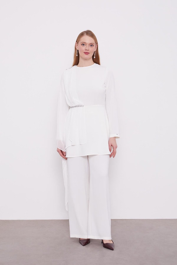 LevidorLevidor Ekru Taş İşlemeli Şifon İkili Takım