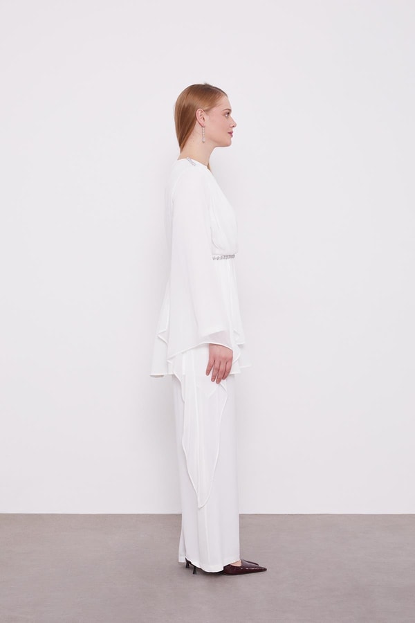 LevidorLevidor Ekru Taş İşlemeli Şifon İkili Takım