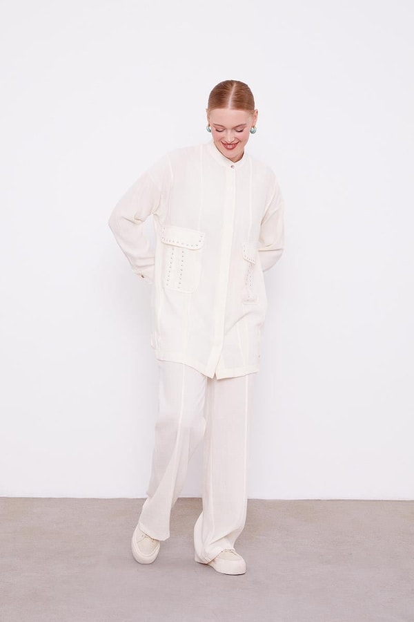 LevidorLevidor Ekru Taşlı Cep Detaylı İkili Takım