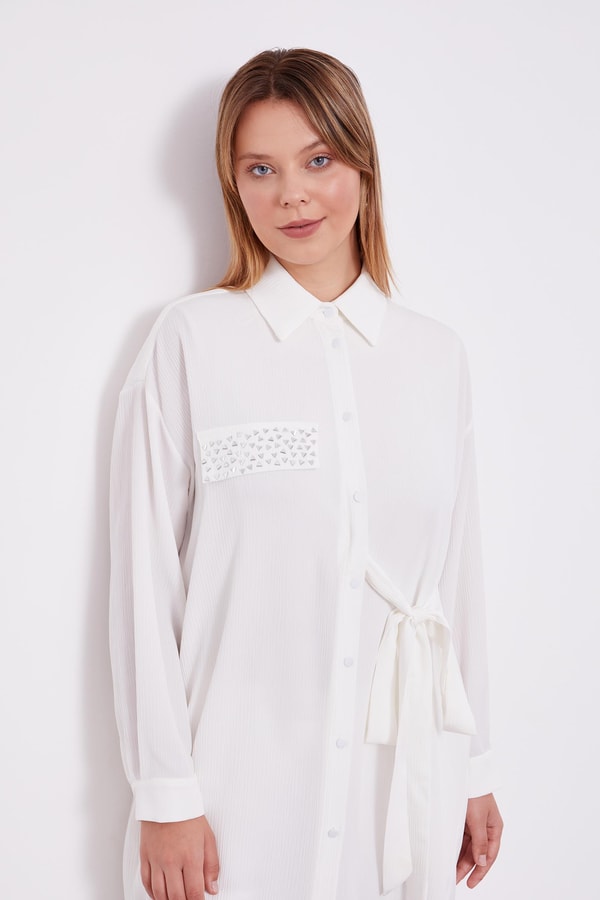 LevidorLevidor Ekru Yandan Bağlamalı Pliseli İkili Takım