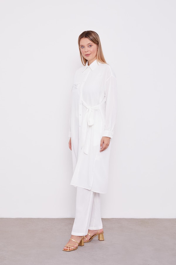 LevidorLevidor Ekru Yandan Bağlamalı Pliseli İkili Takım