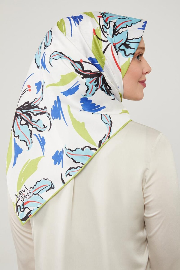 LevidorLevidor Fıstık Yeşili Yaprak Desen Twill Eşarp