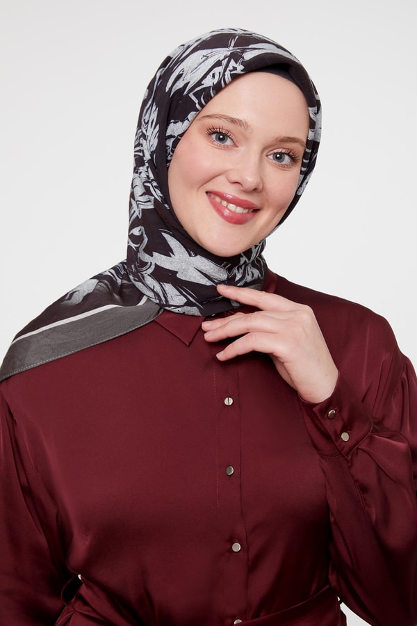 LevidorLevidor Füme Çiçek Soyut Desen Modal İpek Eşarp