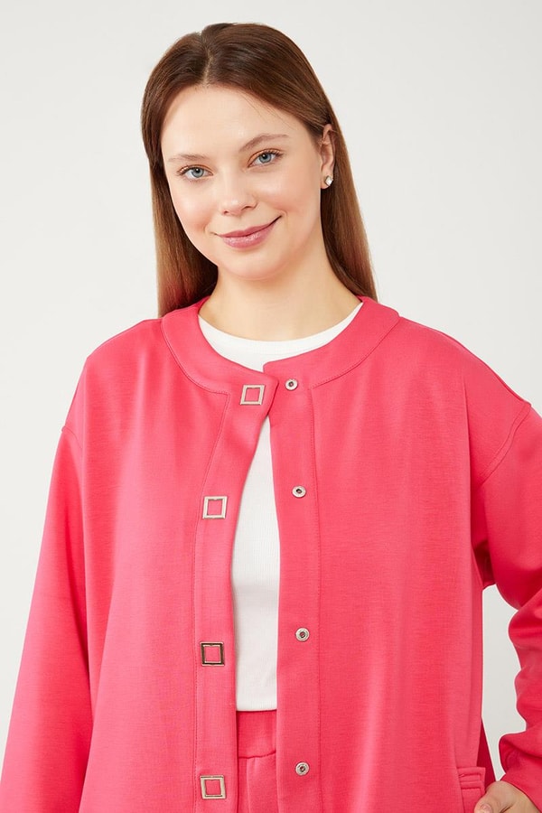 LevidorLevidor Fuşya Bisiklet Yaka Cepli Penye Pantolonlu Spor Takım