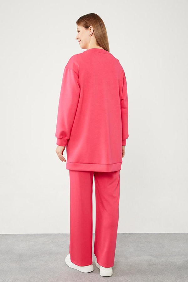 LevidorLevidor Fuşya Bisiklet Yaka Cepli Penye Pantolonlu Spor Takım