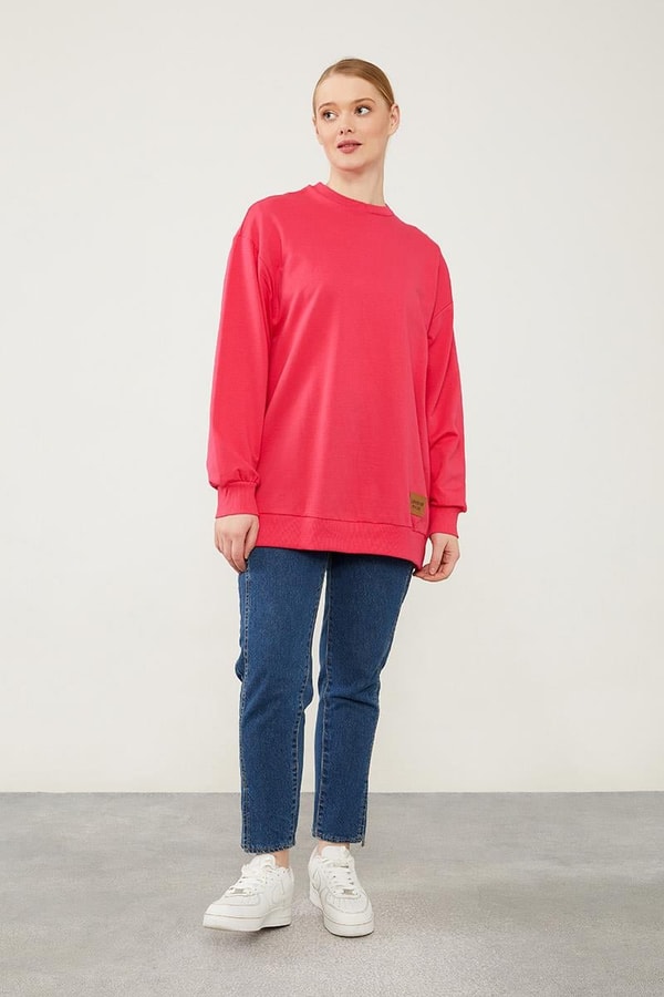 LevidorLevidor Fuşya Bisiklet Yaka Ribanalı Basic Sweat