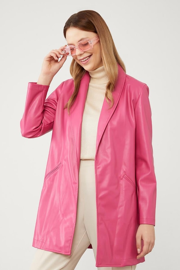 LevidorLevidor Fuşya Blazer Astarsız Suni Deri Ceket