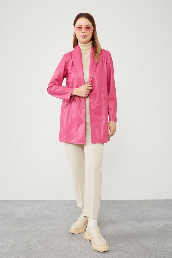 LevidorLevidor Fuşya Blazer Astarsız Suni Deri Ceket