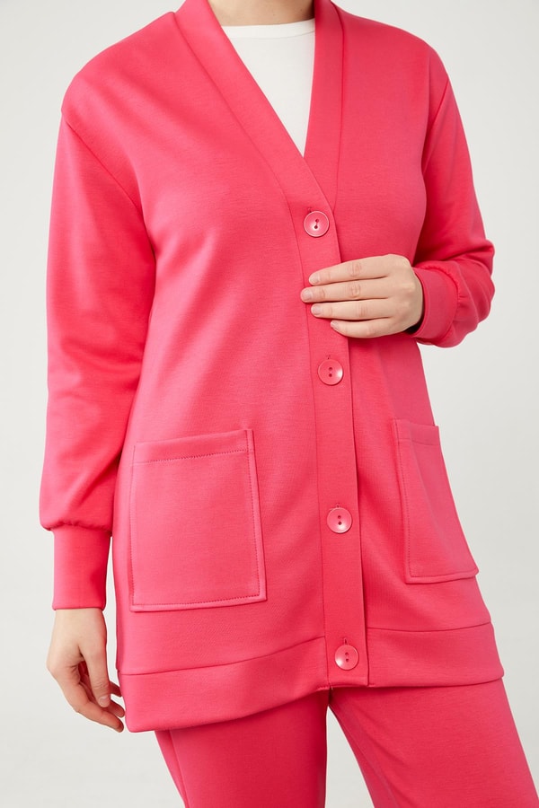 LevidorLevidor Fuşya Düğme Kapama Pantolonlu Hırka Takım