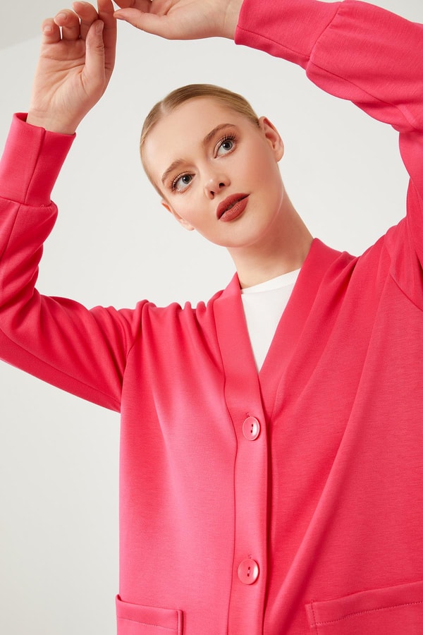 LevidorLevidor Fuşya Düğme Kapama Pantolonlu Hırka Takım