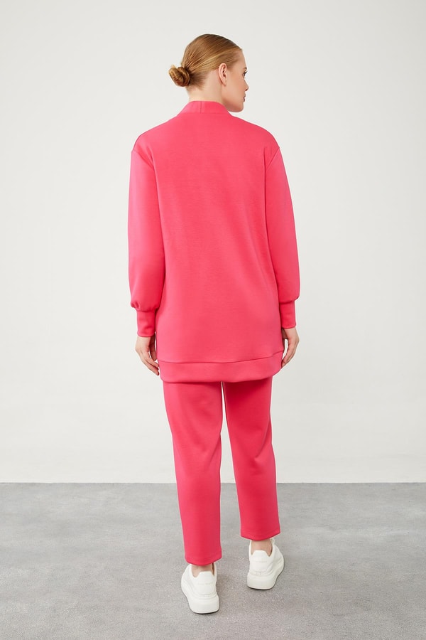 LevidorLevidor Fuşya Düğme Kapama Pantolonlu Hırka Takım