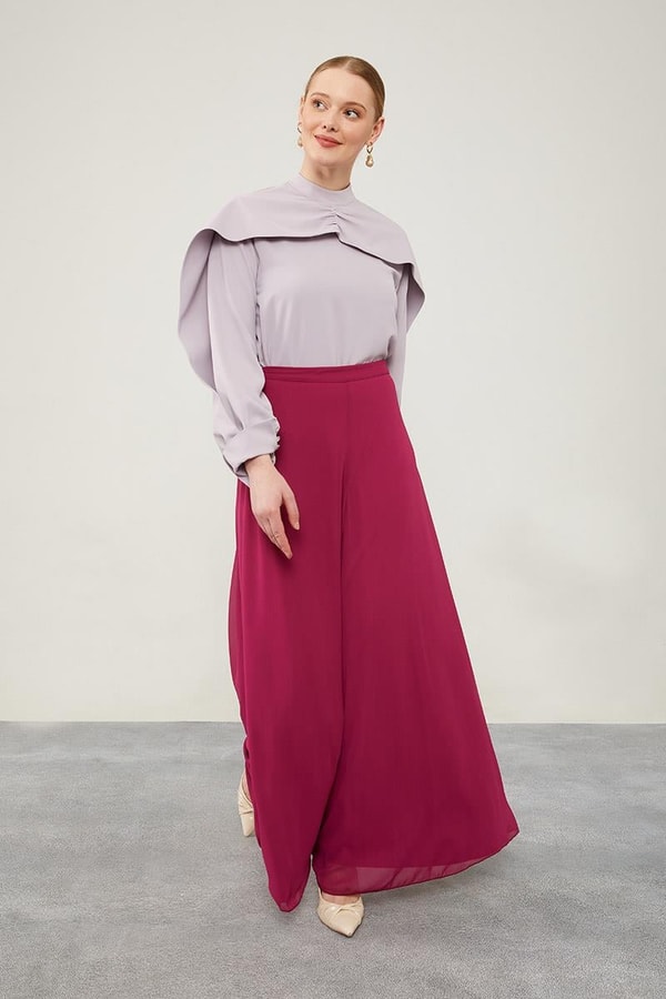 LevidorLevidor Fuşya Geniş Paçalı Şifon Pantolon