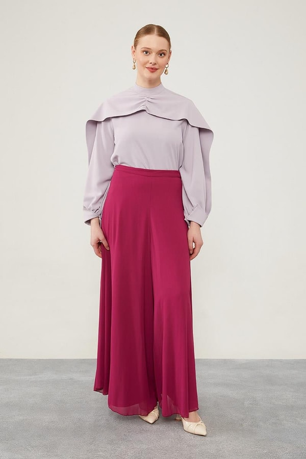 LevidorLevidor Fuşya Geniş Paçalı Şifon Pantolon