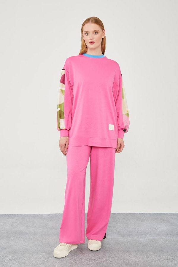 LevidorLevidor Fuşya Geometrik Desenli Spor Takım