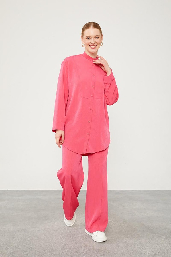 LevidorLevidor Fuşya Hakim Yaka Piliseli Kumaş İkili Takım