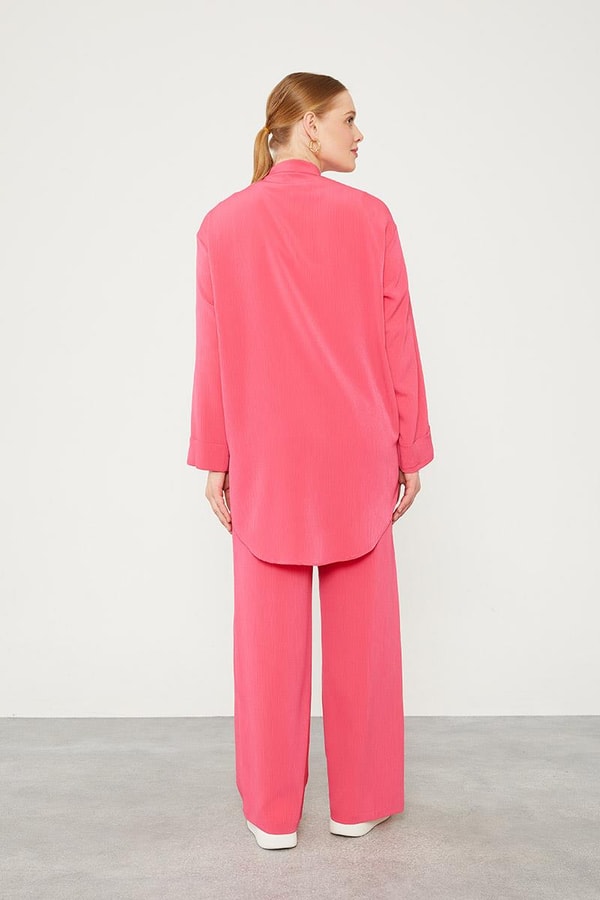 LevidorLevidor Fuşya Hakim Yaka Piliseli Kumaş İkili Takım