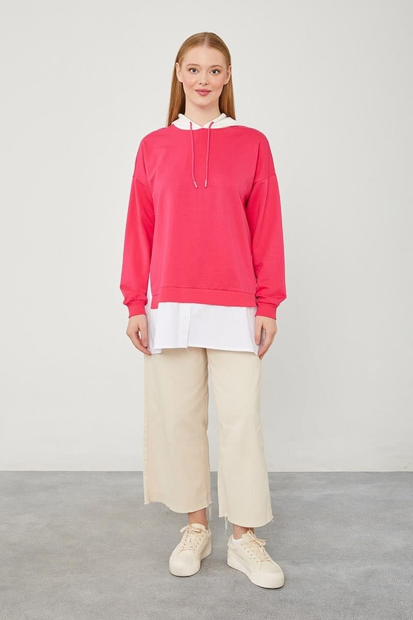 LevidorLevidor Fuşya Kapuşonlu Gömlek Detaylı Sweat