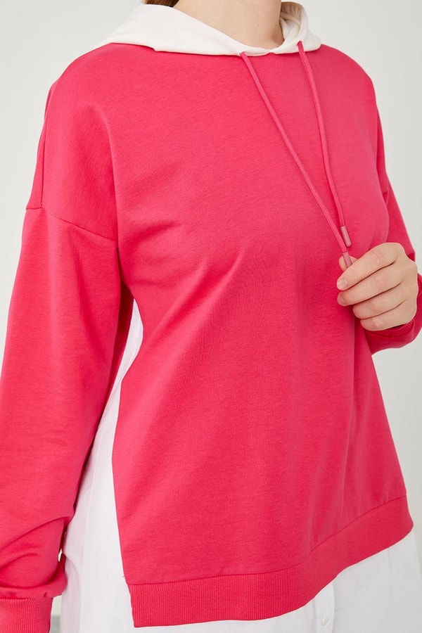 LevidorLevidor Fuşya Kapuşonlu Gömlek Detaylı Sweat