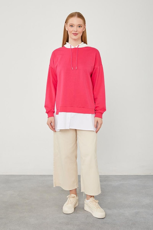 LevidorLevidor Fuşya Kapuşonlu Gömlek Detaylı Sweat