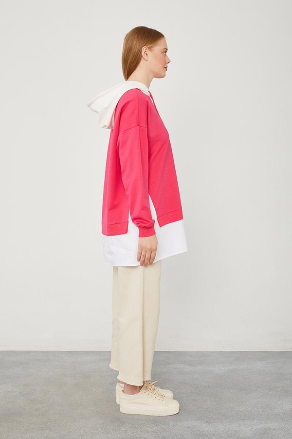 LevidorLevidor Fuşya Kapuşonlu Gömlek Detaylı Sweat